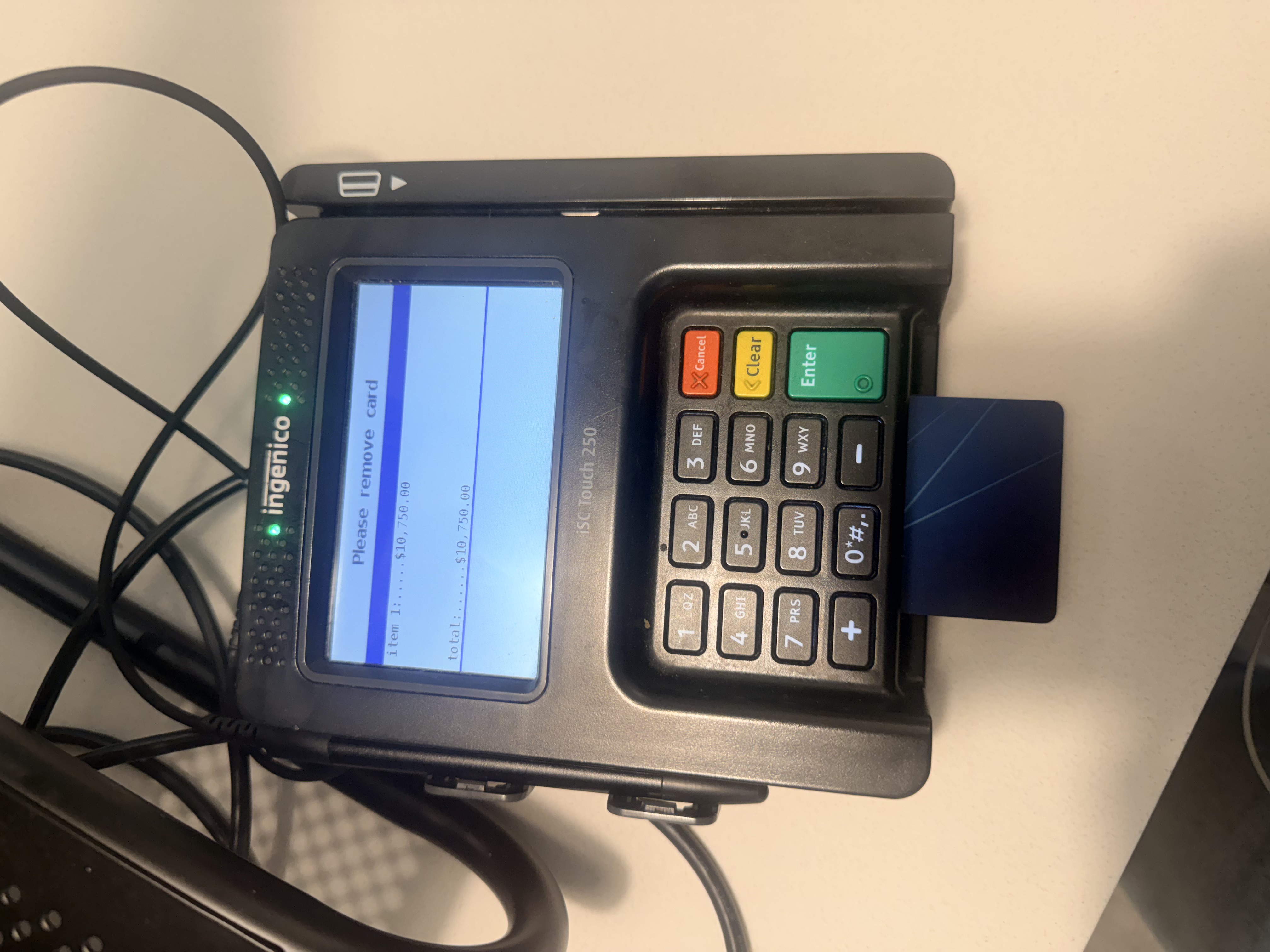 Payment terminal showing $10,750 charge at NYU Langone fertility clinic