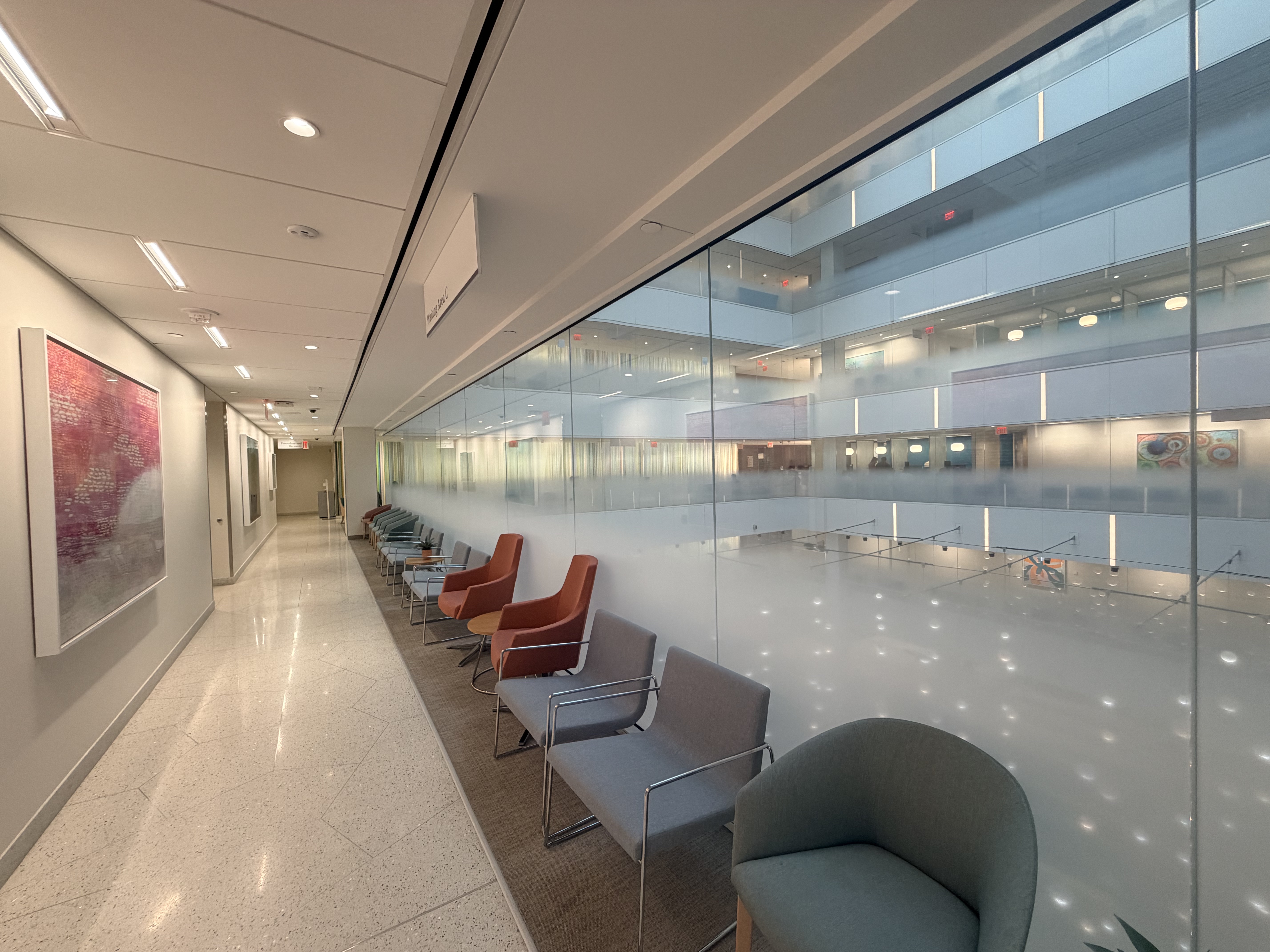 The monitoring waiting room at NYU Langone Fertility Center, mostly empty in the early morning.