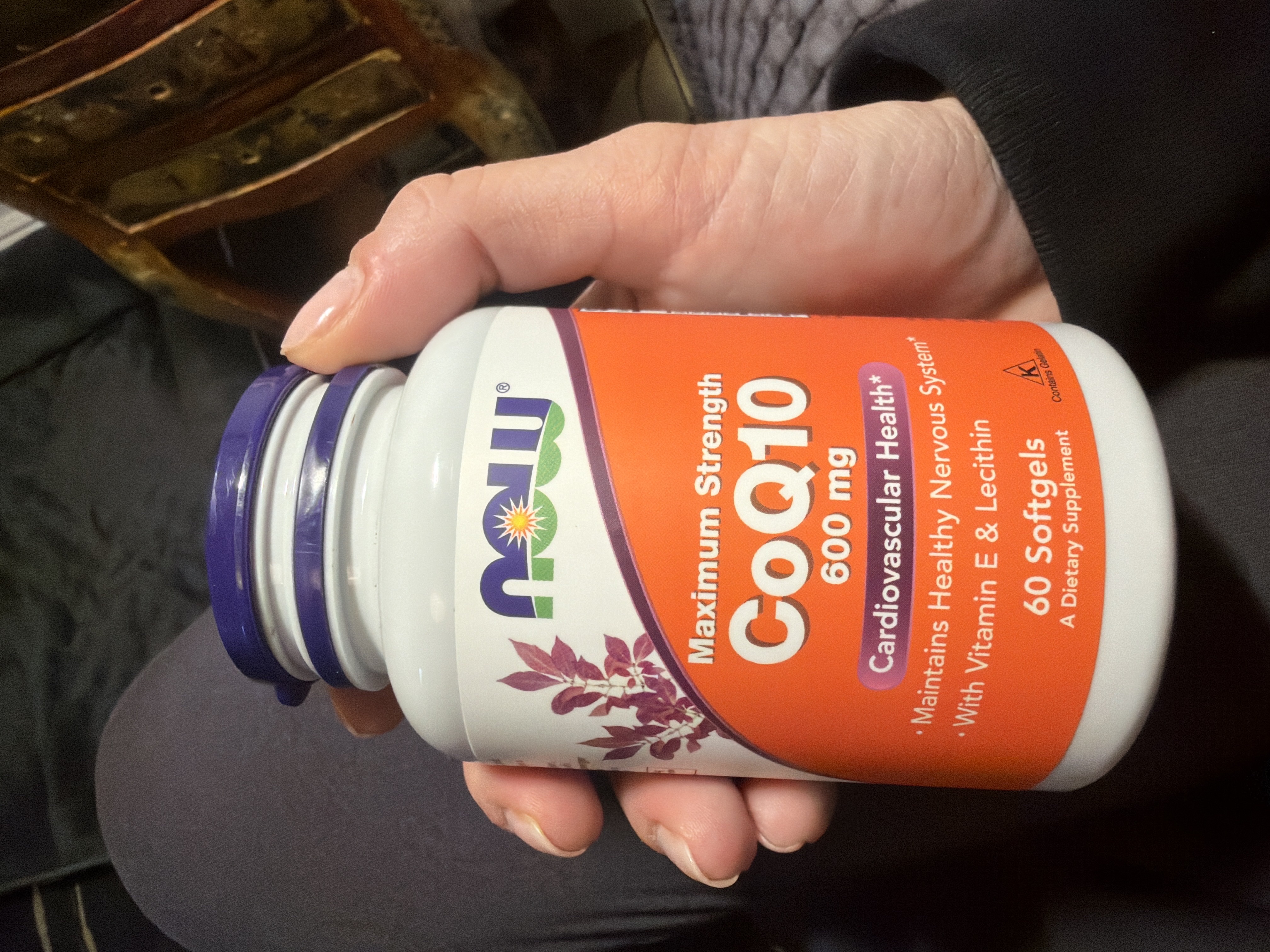 NOW CoQ10 600mg supplement bottle